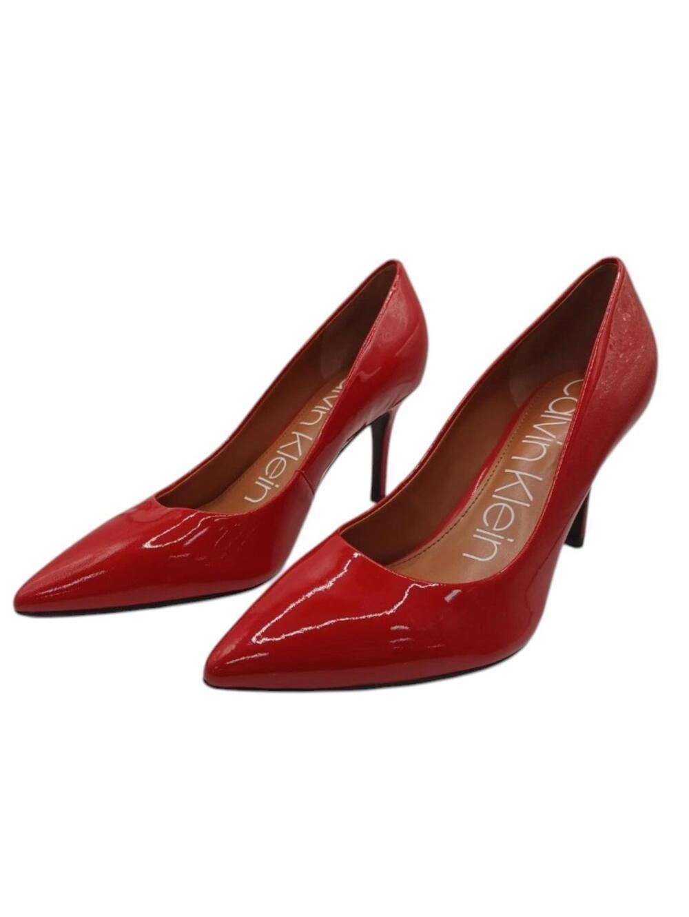 Calvin Klein Gayle Pumps Womens Size 7 Red Patent Leather Pointed Toe Stiletto